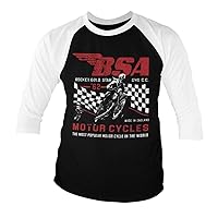 BSA Officially Licensed B.S.A. Rocket Gold Star Baseball 3/4 Sleeve T-Shirt (White-Black)