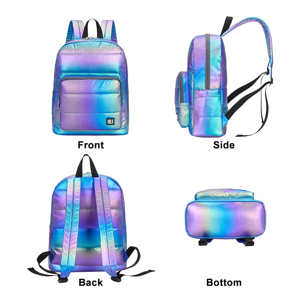  GBLQ PLUS Backpack Purse for Women, Holographic Quilted  Puffer, Metallic Backpack for Work Travel, Iridescent Bookbag (Titanium  Grey)