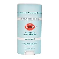 Lume Natural Solid Deodorant Stick - Whole Body Deodorant - Aluminum-Free, Baking Soda-Free, Hypoallergenic, Safe For Sensitive Skin - 2.6 Ounce Solid Stick (Unscented)