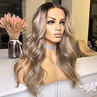 13x4 Ash Blonde Body Wave Lace Front Human Hair Wigs Ombre Blonde Wavy Glueless 13X6 HD Lace Frontal Wigs Pre Plucked Baby Hair For Women-26inch 180% 13X6 HD Lace Front Wig