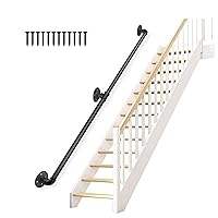Stair Handrail,Handrails for Indoor Stairs,Safety Shower Grab Rail,Metal Non-Slip Grab Bar, Galvanized Steel Industrial Pipe Wall Mount Banister,Iron Balusters,Foor Handle/2Ft/60Cm