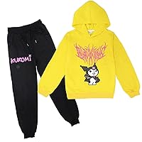 Novelty Kuromi Hooded Tops Set Pullover Cartoon Sweatshirts with Hood-Comfy Hoodie with Jogger Pants Outfits