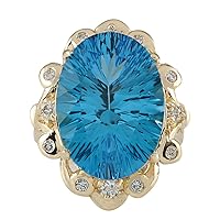 13.85 Carat Natural Blue Topaz and Diamond (F-G Color, VS1-VS2 Clarity) 14K Yellow Gold Cocktail Ring for Women Exclusively Handcrafted in USA