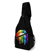 Rainbow Lip Printed Crossbody Sling Backpack Multipurpose Chest Bag Daypack for Travel Hiking