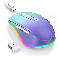 Wireless Mouse Jiggler - LED Wireless Mice with Build-in Mouse Jiggler Mover, Rechargeable Moving Mouse for Computer with Undetectable Random Movement Keeps Computer Awake - Gradient Purple