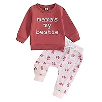 Toddler Baby Girl Fall Outfits Sweatsuit Clothing Set Mama's My Bestie Pullover Sweatshirt + Floral Pants Winter
