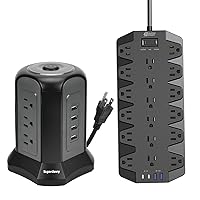 SUPERDANNY Desktop Charging Station & SUPERDANNY 18 Outlets Surge Protector with USB Ports, 875W/15A, 2100J, 6.5FT Flat Plug Heavy Duty Extension Cord