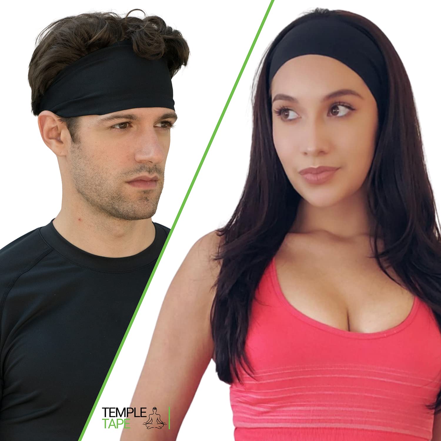 Temple Tape Headbands for Men and Women - Mens Sweatband & Sports Headband Moisture Wicking Workout Sweatbands for Running, Cross Training, Yoga and Bike Helmet Friendly