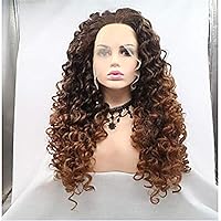 Front Synthetic Wigs Afro Curly Dark Brown Layered Hairstyle with A Density of 150% Synthetic Hair Ladies Wig with Long Lace,24 inches