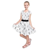 PattyCandy Girl's Black & White Penguin Pattern Kids Short Sleeve Dress - 10