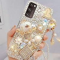 Sparkly Phone Case for Moto G60 with Glass Screen Protector [2 Pack],Diamonds Handmade Women Shockproof Protective Cover & Crystals Lanyard (Love Heart Pendant)
