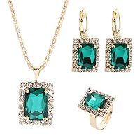 Jewelry Set Imitation Crystal Crystal Necklace Earrings Ring Set Vintage Pendant Jewelry Three-Piece Set Gifts For Women,Green Cost-Effective And Durable