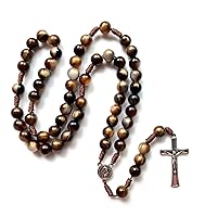 Crucifix Rosary Beads Necklace Chain Pendant Necklace Brown Acrylic Beads Long Chain Praying Jewelry Gift Cross Pendant Necklace