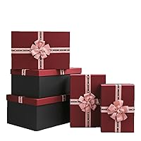 Extra Large Rectangle Gift Boxes with Lids and Ribbon Set of 5 Red Gift Box Assorted Sizes Nesting Gift Boxes for Presents Birthday Bridesmaid Wedding Valentines Christmas Party Favor Boxes (Red)