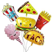 Balloon Set with 6 Large Pieces of Snacks for Party and Shop Decoration Decor Balloon Set Includes Pizza Popcorn Hamburger Chips Ice Cream Taco Food Theme Yummy Style for Birthday Food Party etc