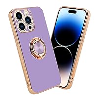 Case Compatible with Apple iPhone 14 PRO in Glossy Light Purple - Gold with Ring - Protective Cover Made of Flexible TPU Silicone, with Camera Protection and Magnetic car Holder