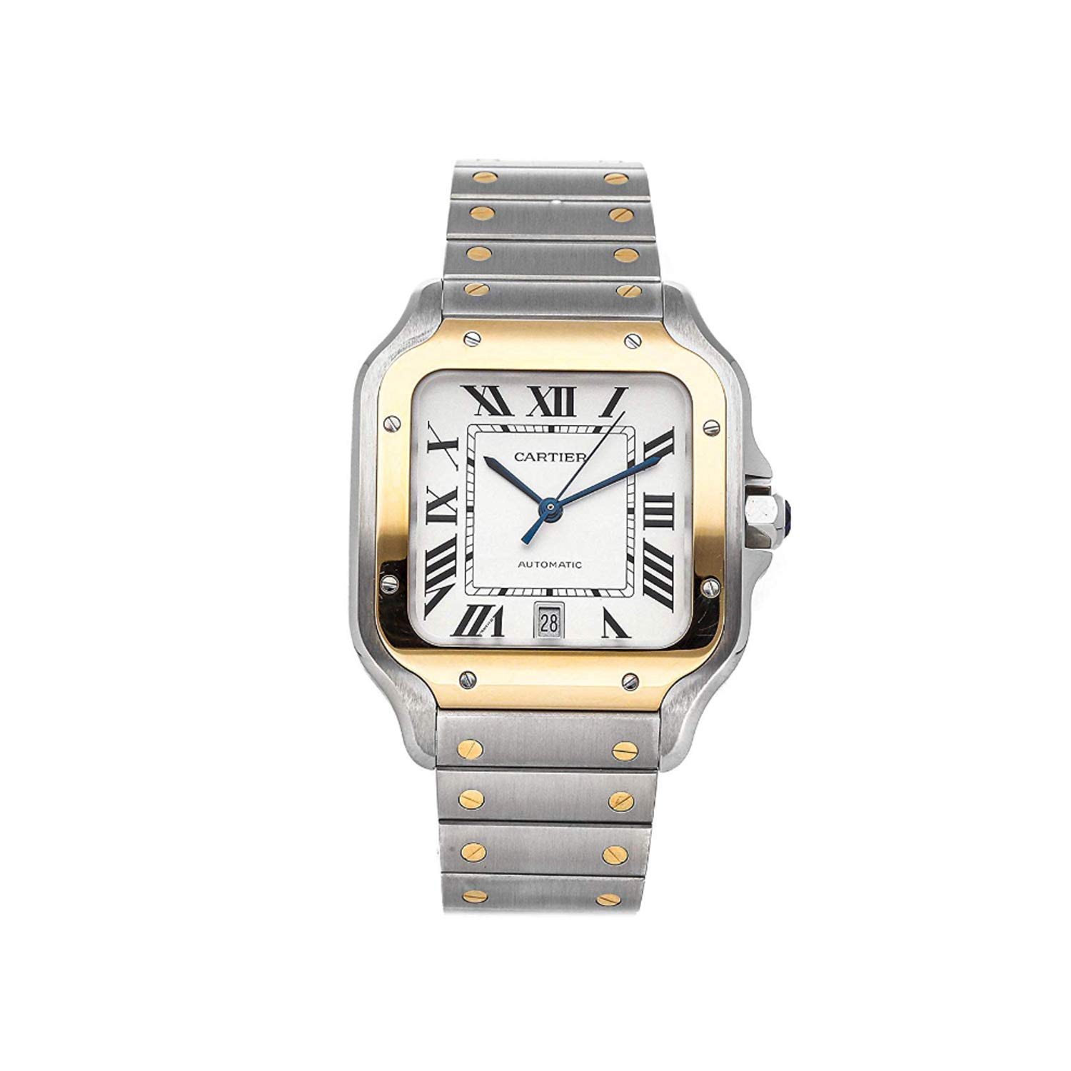 Cartier Santos Automatic Silvered Opaline Dial Steel and 18kt Yellow Gold Men's Watch W2SA0006