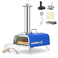 Outdoor Pizza Oven Propane & Wood Fired Stainless Steel Pizza Grill with Gas Burner, Wood Tray Pizza Stone, Pizza Peel, Carry Bag (Blue)