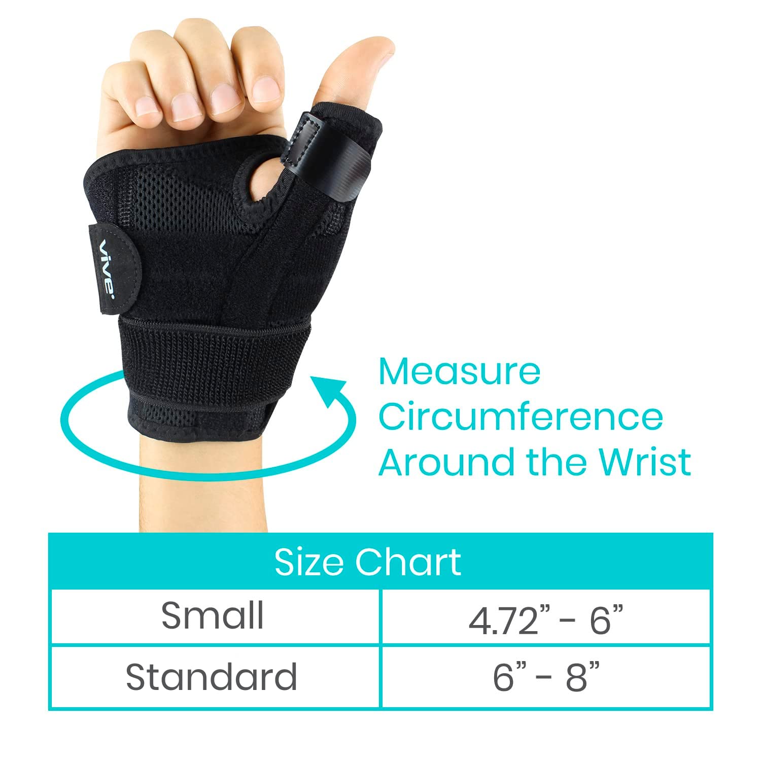 Vive Thumb & Wrist Brace for Right or Left Hand - Spica Splint Brace for Carpal Tunnel, Tendonitis, & Arthritis in Hands or Fingers - Compression Support for Women Men - Stabilizer Relief for Bowling