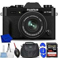 FUJIFILM X-T30 II Mirrorless Camera with XC 15-45mm OIS PZ Lens (Black) - Accessory Bundle Includes: Extreme Pro 128GB SD, Memory Card Reader, Gadget Bag, Blower. Microfiber Cloth and Cleaning Kit