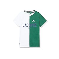 Lacoste Boys' Short Sleeve Crew Neck Color Blocked Large Writing Tee Shirt