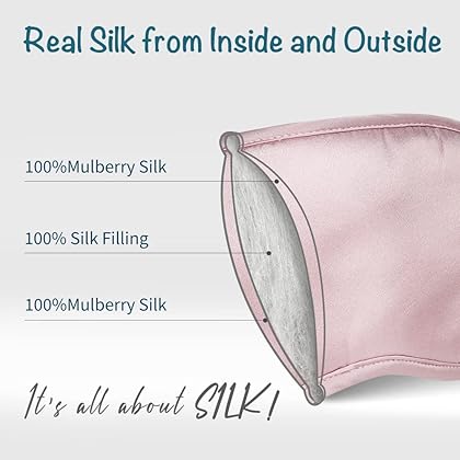 LULUSILK Mulberry Silk Sleep Eye Mask & Blindfold with Elastic Strap/Headband, Soft Eye Cover Eyeshade for Night Sleeping, Travel, Nap(Pink)