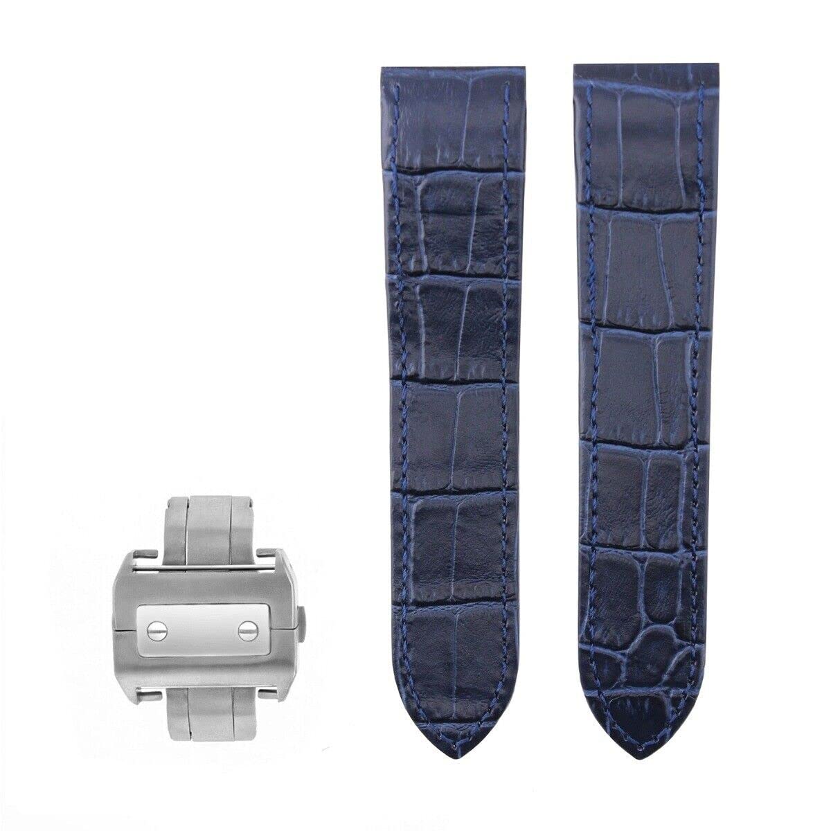 Ewatchparts 24.5MM LEATHER STRAP DEPLOYMENT COMPATIBLE WITH CARTIER SANTOS 100 CHRONO XL + CLASP BLUE