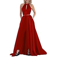 Women's Hlater Beaded Formal Jumpsuit with Overskirt 2024 Prom Party Gown Detachable Train