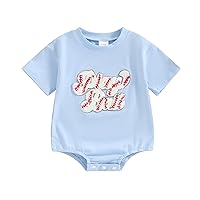 Gueuusu Newborn Baby Boy Girl Summer Clothes Play Ball Embroidery Romper Short Sleeve Shirt Bodysuit Infant Baseball Outfit