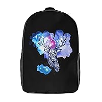 Watercolor Reindeer 17 Inches Unisex Laptop Backpack Lightweight Shoulder Bag Travel Daypack