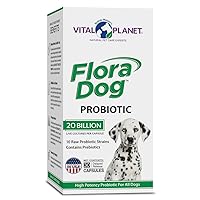 Vital Planet - Flora Dog Probiotic Capsules Supplement with 20 Billion Cultures and 10 Strains, High Potency Immune and Digestive Support Probiotics for Dogs, 30 Delayed Release Capsules