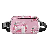 Strawberry Milk Fanny Packs for Women Men Belt Bag with Adjustable Strap Fashion Waist Packs Crossbody Bag Waist Pouch for Jogging