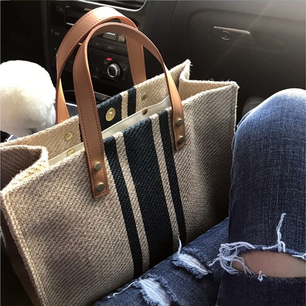 FORTEXO Fashion Women Handbags Female Purses Portable Briefcase OL Commuter Canvas Striped Tote Bag Top Handle Satchel Shoulder Bags