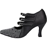 Womens Comfort Professional Latin Dance Shoes Ballroom Pumps Pointed Toe Toe Jazz Salsa Tango 7.5CM Mid Heels Soft Sole Customized HEE Party Shoes Three Buckles