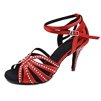 TDA Women's Comfort Cut-out Satin Rhinestones Social Tango Latin Modern Dance Shoes Wedding Praty Sandals