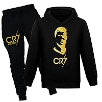 Kids Cristiano Ronaldo Hooded Pullover Sweatshirts Fall Comfy Loose Fit Clothes Outfits Daily Active Tracksuits(2-16Y)