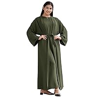 IMEKIS Abaya For Women Muslim Long Sleeve Maxi Dress Islamic Turkish Prayer Clothes Modest Open Cardigan Robe with Hijab
