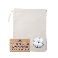 Muslin Bags with Drawstring 100pcs, 6x8 - Large Drawstring Bags Bulk - Drawstring Gift Bags for Party Favor and DIY Craft - 100% Cotton - Made in USA - (Natural Hem & Drawstring)