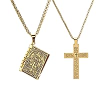 Cross Necklace for Men Stainless Steel Religious Retro Nail Cross Pendant Necklace, 24 Inch Rolo Chain