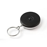 KEY-BAK Original Retractable Key Holder Keychain with a Black Front, Steel Belt Clip, and Split Ring