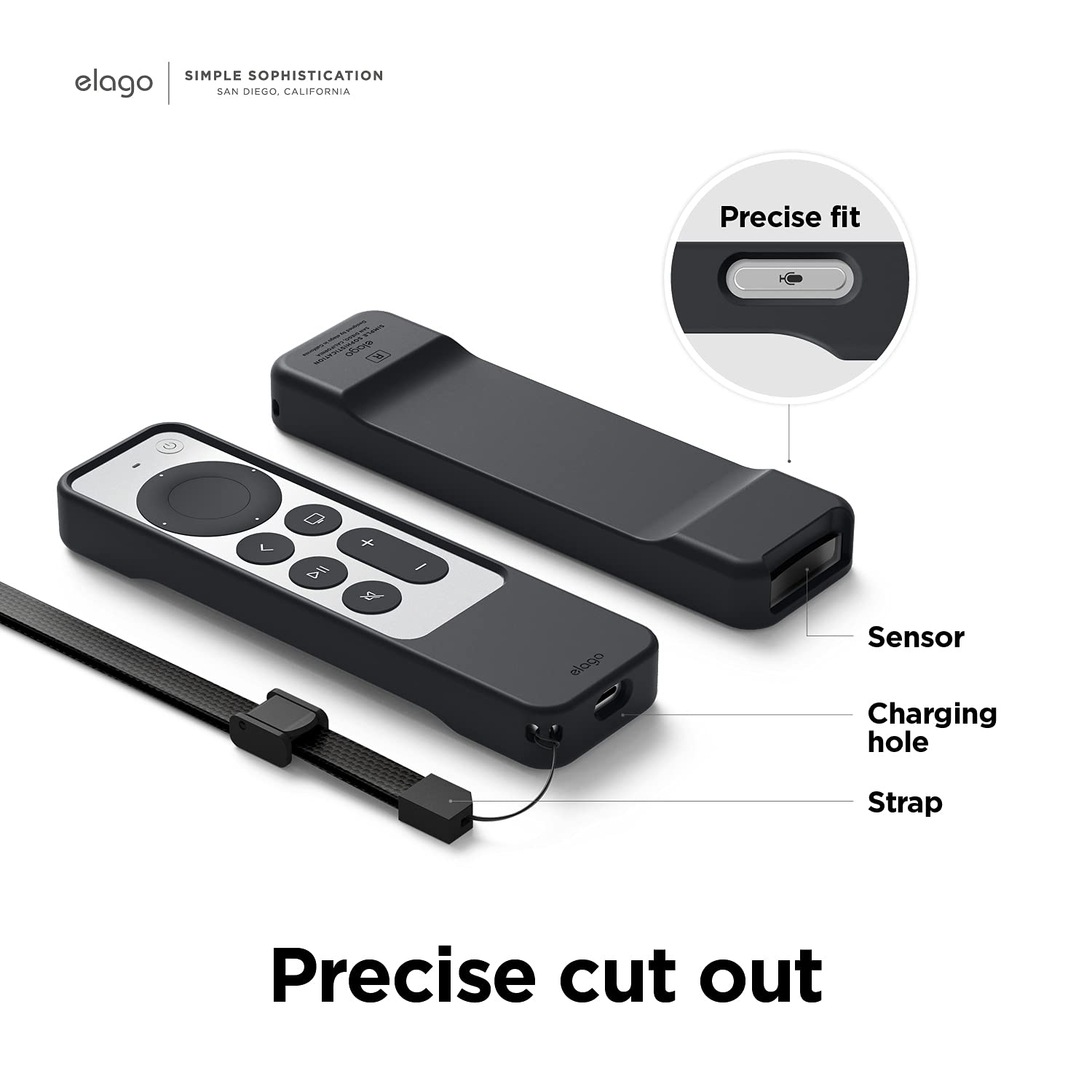 elago R1 Case Compatible with 2022 Apple TV 4K Siri Remote 3rd Gen, Compatible with 2021 Apple TV Siri Remote 2nd Gen- Magnet Technology, Lanyard Included, Full Access to All Functions [Black]