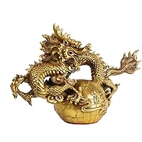 Feng Shui Ornaments Pure Brass Chinese Fengshui Dragon Statue Good Luck Wealth Symbol Wealth Lucky Figurine Home Decoration for Success