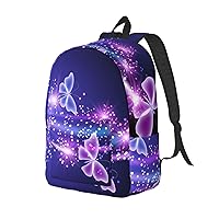 Canvas Backpack For Women Men Laptop Backpack Butterfly Purple Travel Daypack Lightweight Casual Backpack