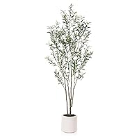 Artificial Olive Trees, 7 ft Tall Fake Olive Trees for Indoor, Faux Olive Silk Tree, Large Olive Plants with White Planter for Home Decor and Housewarming Gift, 1 Pack