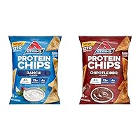 Atkins Ranch & Chipotle BBQ Protein Chips, 4g Net Carbs, 13g Protein, Gluten Free, Low Glycemic, Keto Friendly, 12 Count