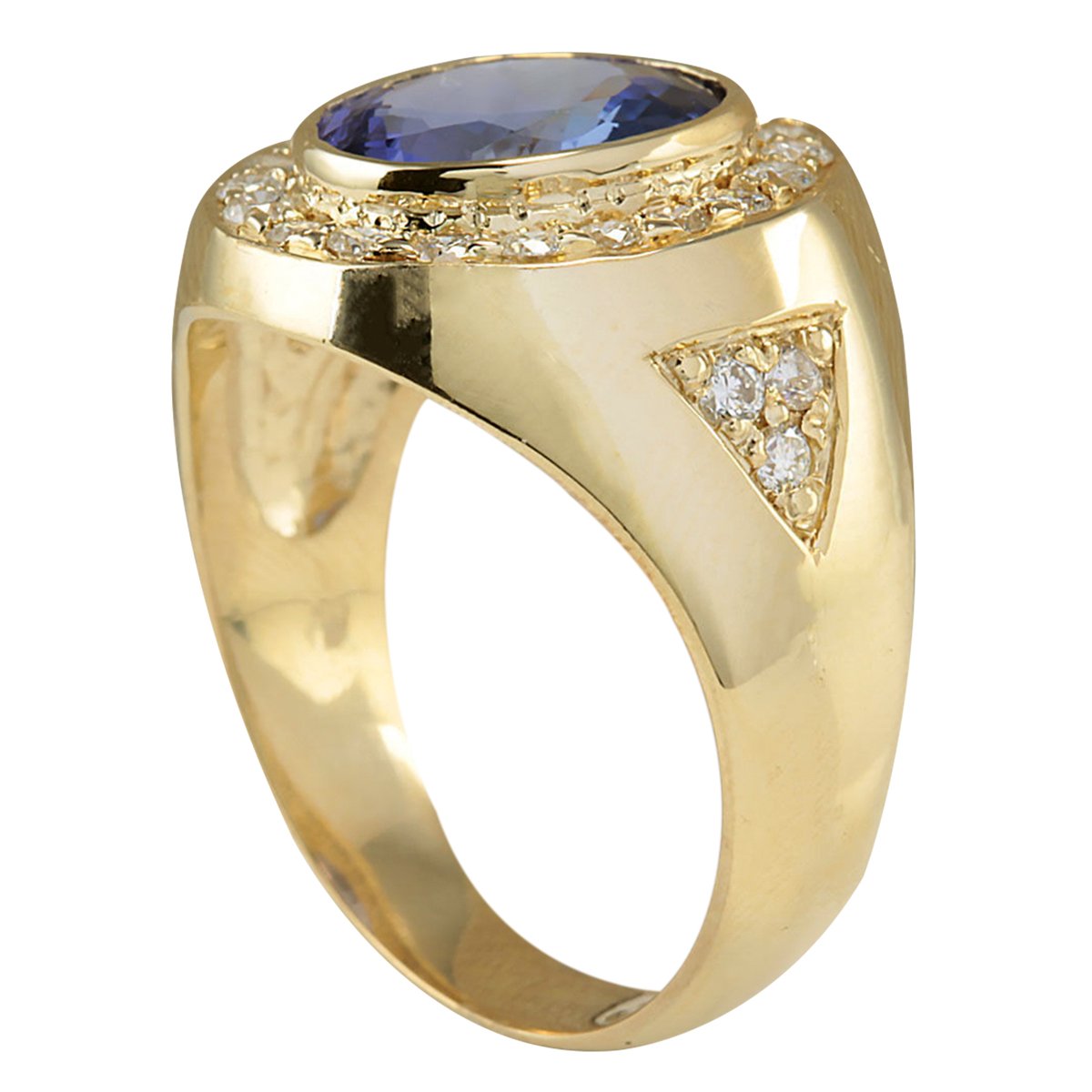 4.95 Carat Natural Blue Tanzanite and Diamond (F-G Color, VS1-VS2 Clarity) 14K Yellow Gold Luxury Statement Ring for Men Exclusively Handcrafted in USA