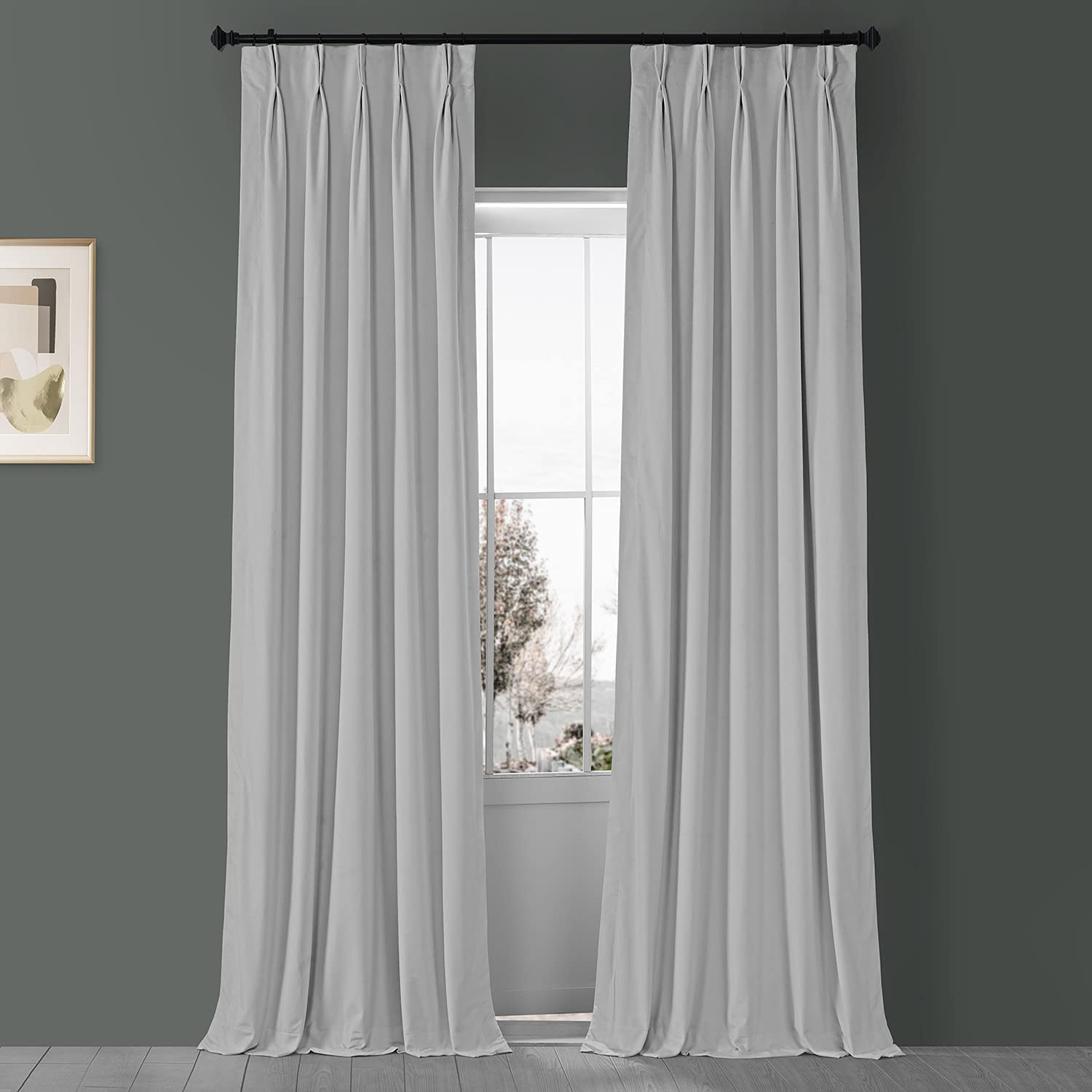 HPD Half Price Drapes Velvet Blackout Curtains For Living Room 25 X 96 Signature Pleated, VPCH-110602-96-FP, Porcelain White