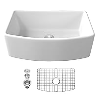 30 White Farm Sink - Lordear 30 inch Farmhouse Sink White Fireclay Ceramic Porcelain Curved Apron Front Single Bowl Farm Kitchen Sink Basin