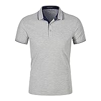 Men's Classic Fit Dual Tipped Collar Polo Shirt Cotton Blend Golf Tops Moisture Wicking Performance Short Sleeve