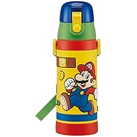 Skater SDPV5-A Children's Stainless Steel Direct Drinking 3D Water Bottle, 16.9 fl oz (480 ml), Super Mario, Boys